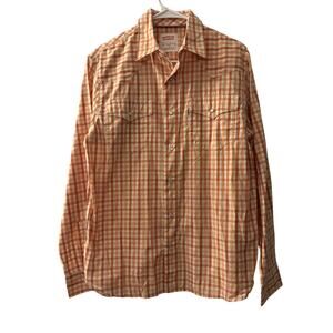 Levi’s Shirt Men's Small Orange‎ Plaid Pearl Snap Long Sleeve Western Modern Fit